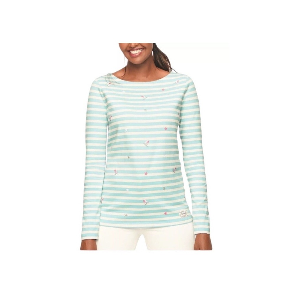 Talbots Top Womens XL Petite Blue Stripe Embroidered Ice Skates Stars Boatneck